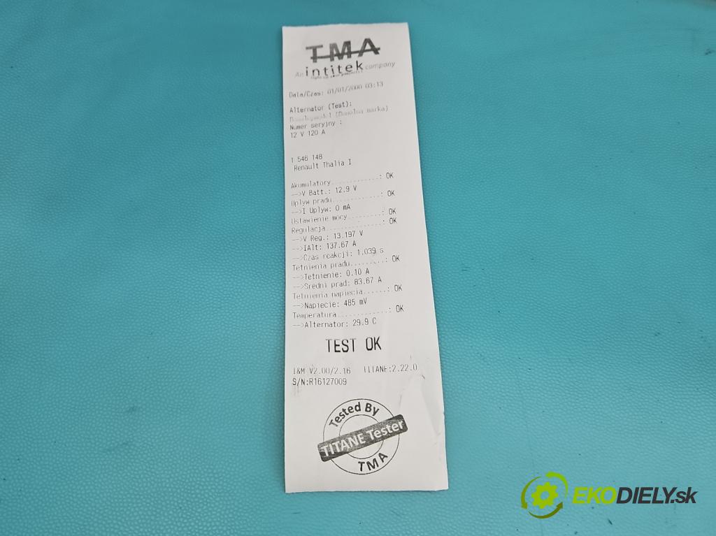 Renault Thalia I 1998-2009 1.2 16V 75 HP manual 55 kW 1149 cm3 4- Alternator 7700437090 (Alternátor)