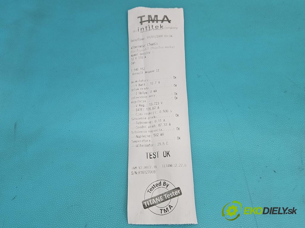 Renault Megane II 2003-2008 1.4 16V 98 HP manual 72 kW 1390 cm3 5- Alternator 8200323126 (Alternátor)