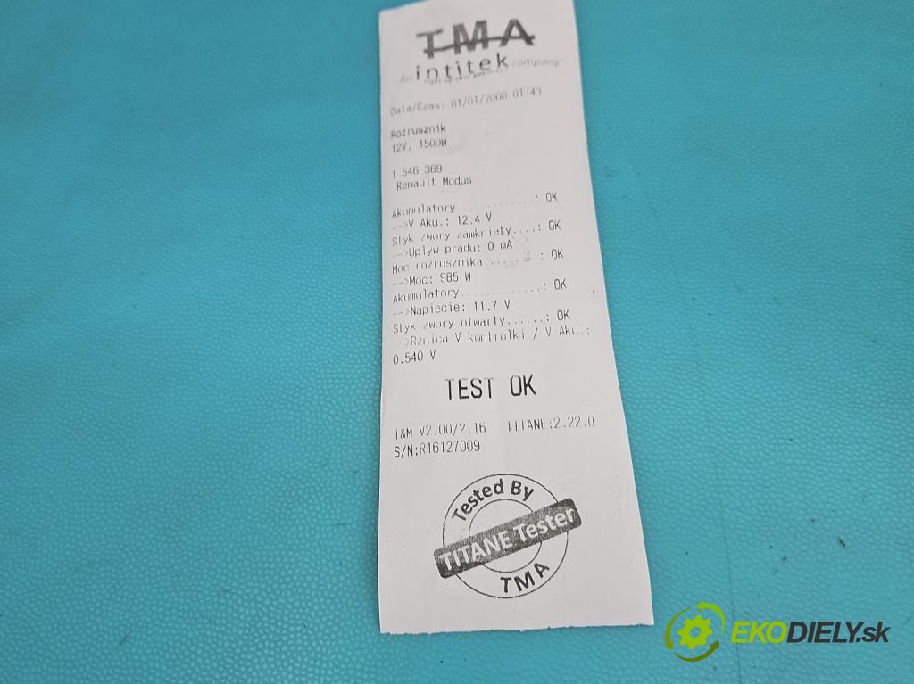 Renault Modus 1.2 16V 75 HP manual 55 kW 1149 cm3 5- štartér 0986017840 (Štartér)