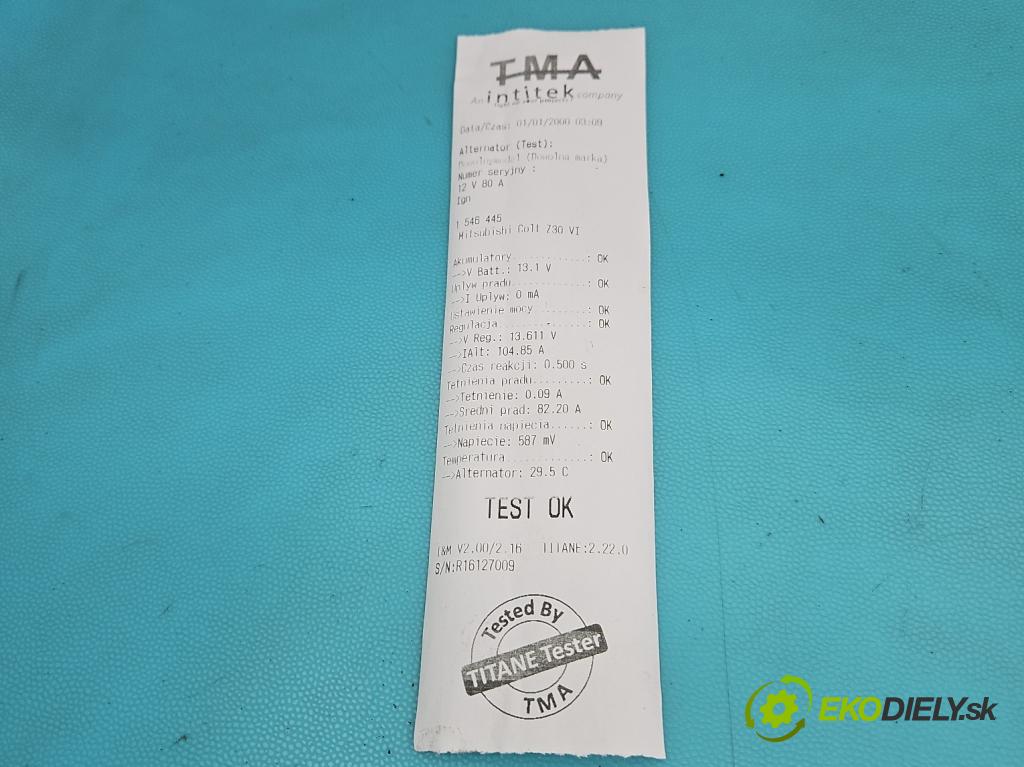 Mitsubishi Colt Z30 VI 2004-2012 1.3 16V 95 HP manual 70 kW 1332 cm3 5- Alternator A5TG0091AE (Alternátor)