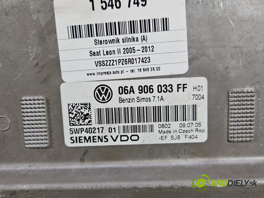 Seat Leon II 2005-2012 1.6 SR 102 HP manual 75 kW 1595 cm3 5- riadiaca jednotka motora 06A906033FF