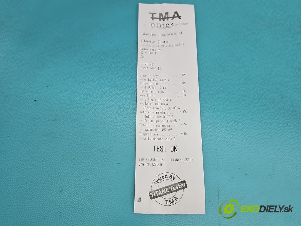 Seat Leon II 2005-2012 1.6 SR 102 HP manual 75 kW 1595 cm3 5- Alternator 0124525091 (Alternátor)
