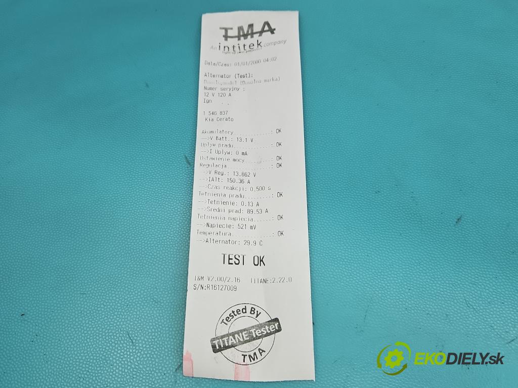 Kia Cerato 2004-2008 1.6 crdi 115 HP manual 84.6 kW 1582 cm3 5- Alternator 37300-2A110 (Alternátor)