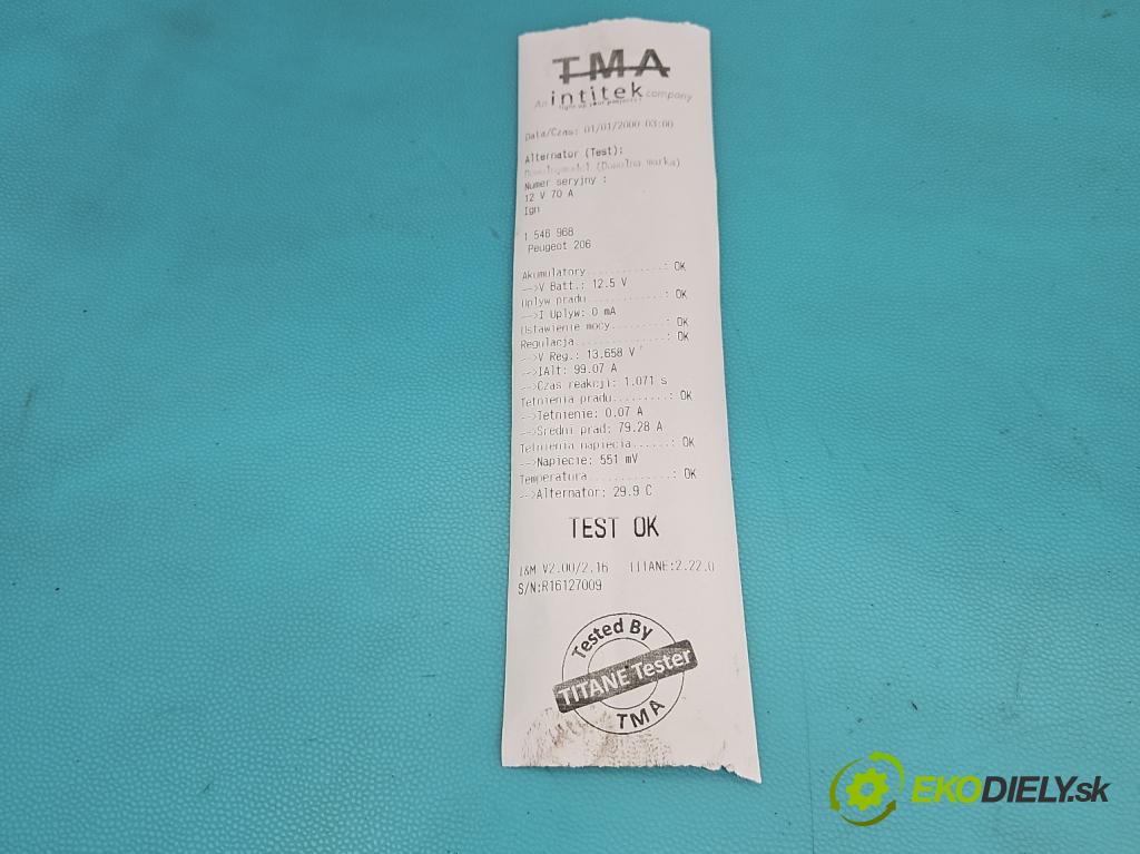 Peugeot 206 1.6 16V 109 HP manual 80 kW 1587 cm3 3- Alternator 9656956080 (Alternátor)