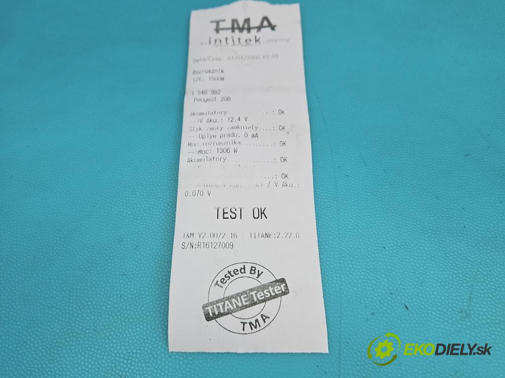 Peugeot 206 1.6 16V 109 hp manual 80 kW 1587 cm3 3- startér:  (Startér)