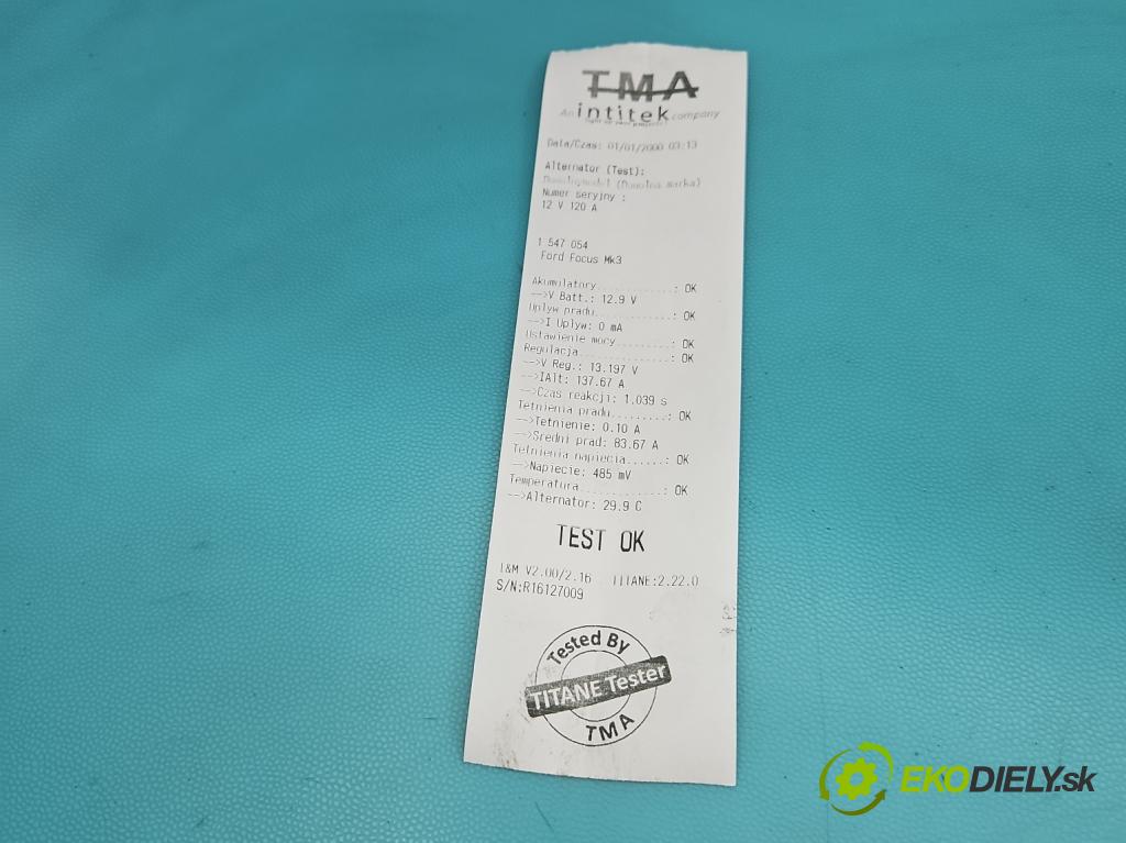 Ford Focus Mk3 2010-2018 1.6 tdci 95 HP manual 70 kW 1560 cm3 5- Alternator AV6N-10300-DC (Alternátor)