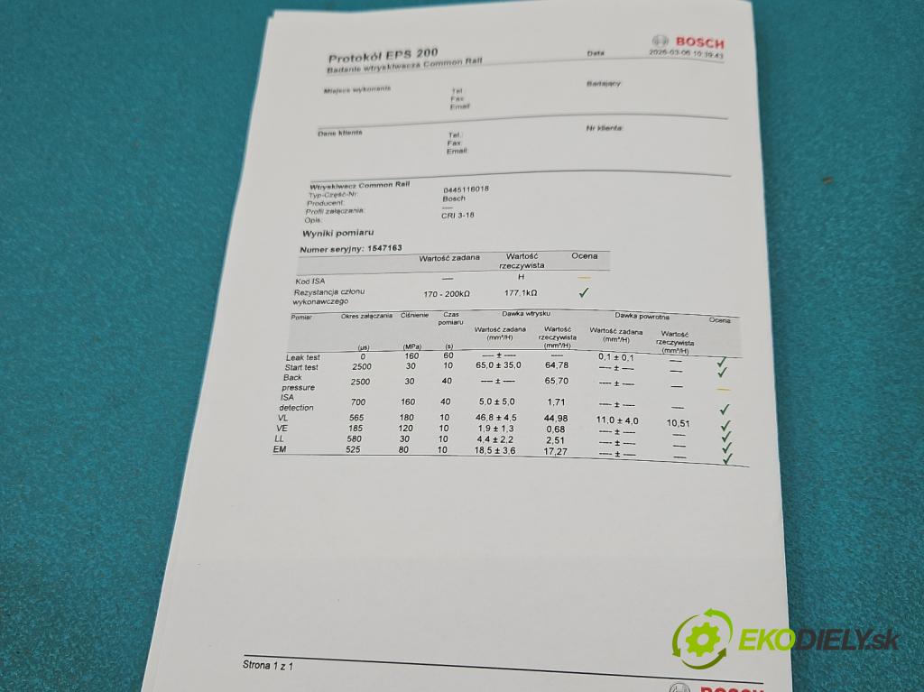 Kia Sportage III 2010-2015 2.0 crdi 184 hp automatic 135 kW 1995 cm3 5- vstřikovač 0445116018 (Vstřikovač paliva)