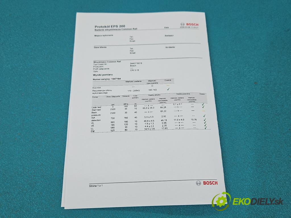 Kia Sportage III 2010-2015 2.0 crdi 184 hp automatic 135 kW 1995 cm3 5- vstřikovač 0445116018 (Vstřikovač paliva)