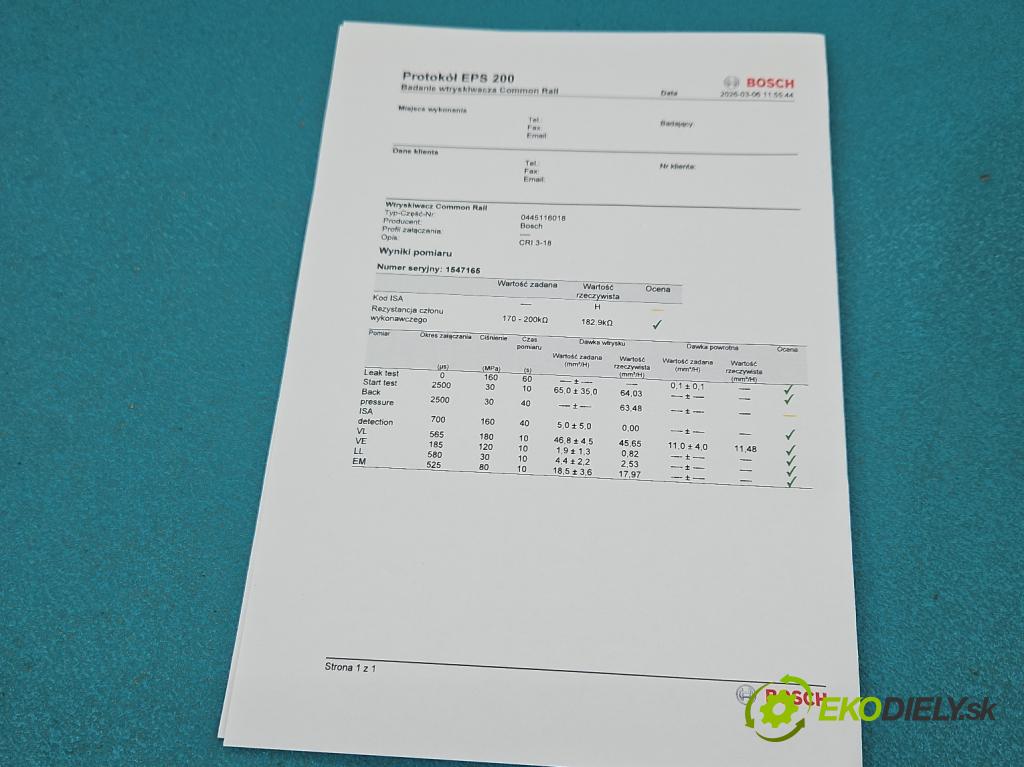 Kia Sportage III 2010-2015 2.0 crdi 184 hp automatic 135 kW 1995 cm3 5- vstřikovač 0445116018 (Vstřikovač paliva)