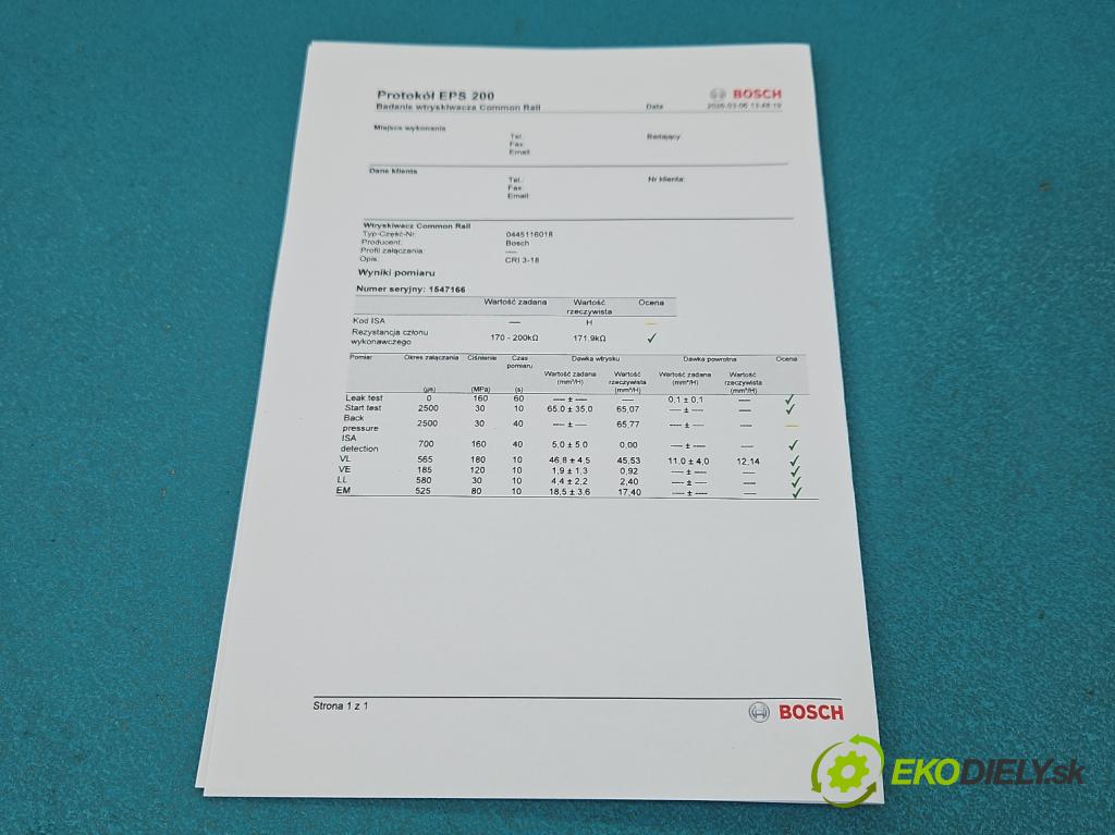 Kia Sportage III 2010-2015 2.0 crdi 184 hp automatic 135 kW 1995 cm3 5- vstřikovač 0445116018 (Vstřikovač paliva)