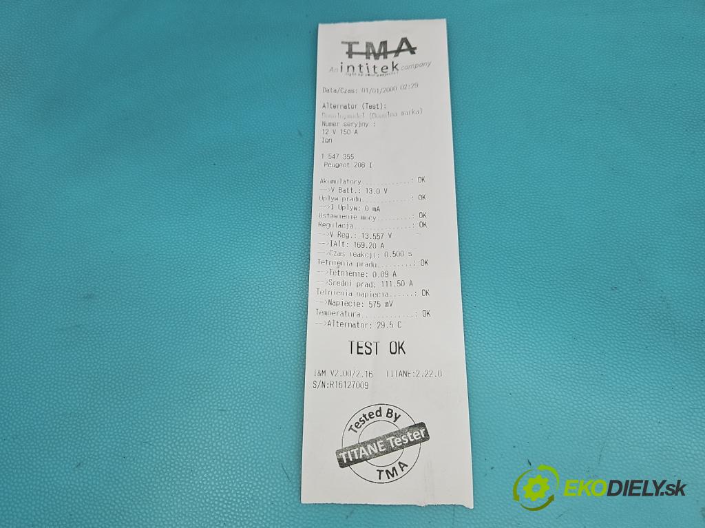 Peugeot 208 I 2012-2019 1.4 hdi 68 HP manual 50 kW 1398 cm3 5- Alternator 9678048880 (Alternátor)