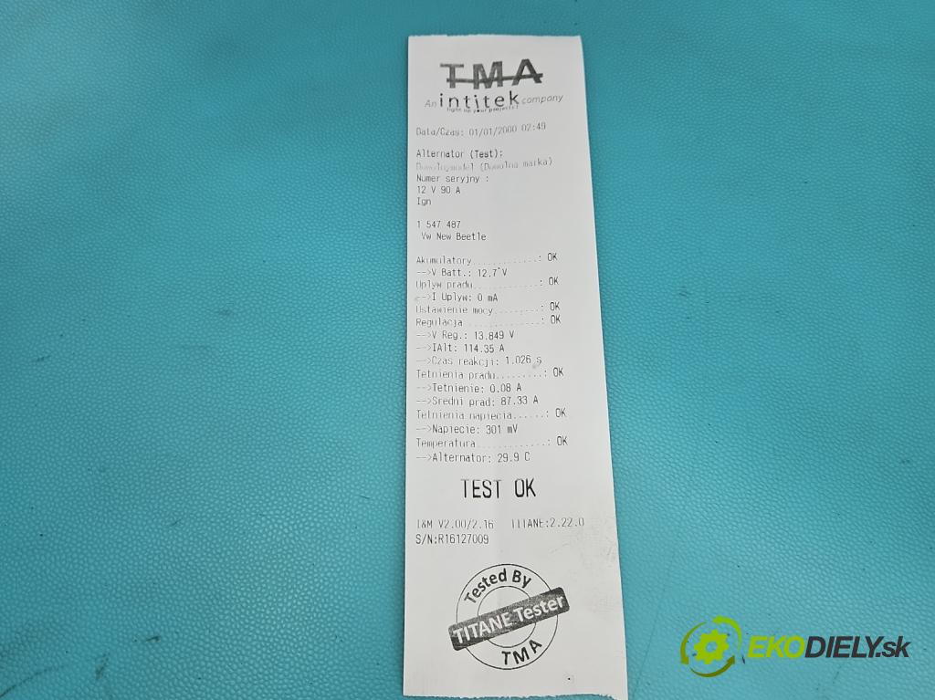 Vw New Beetle 1998-2010 1.6 SR 102 HP manual 75 kW 1595 cm3 2- Alternator 038903018PX (Alternátor)