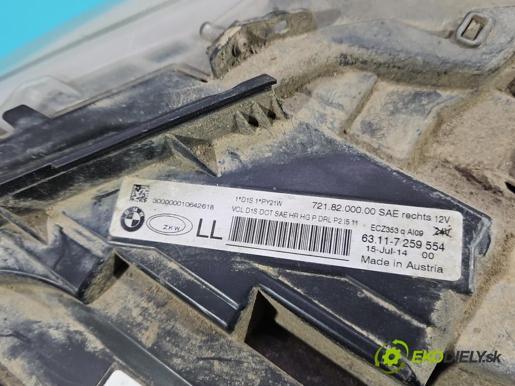 Bmw 3 F30 2011-2018 2.0d 184hp manual 135 kW 1995 cm3 5- Reflektor: pravý 7259554 (Svetlo predné pravé)