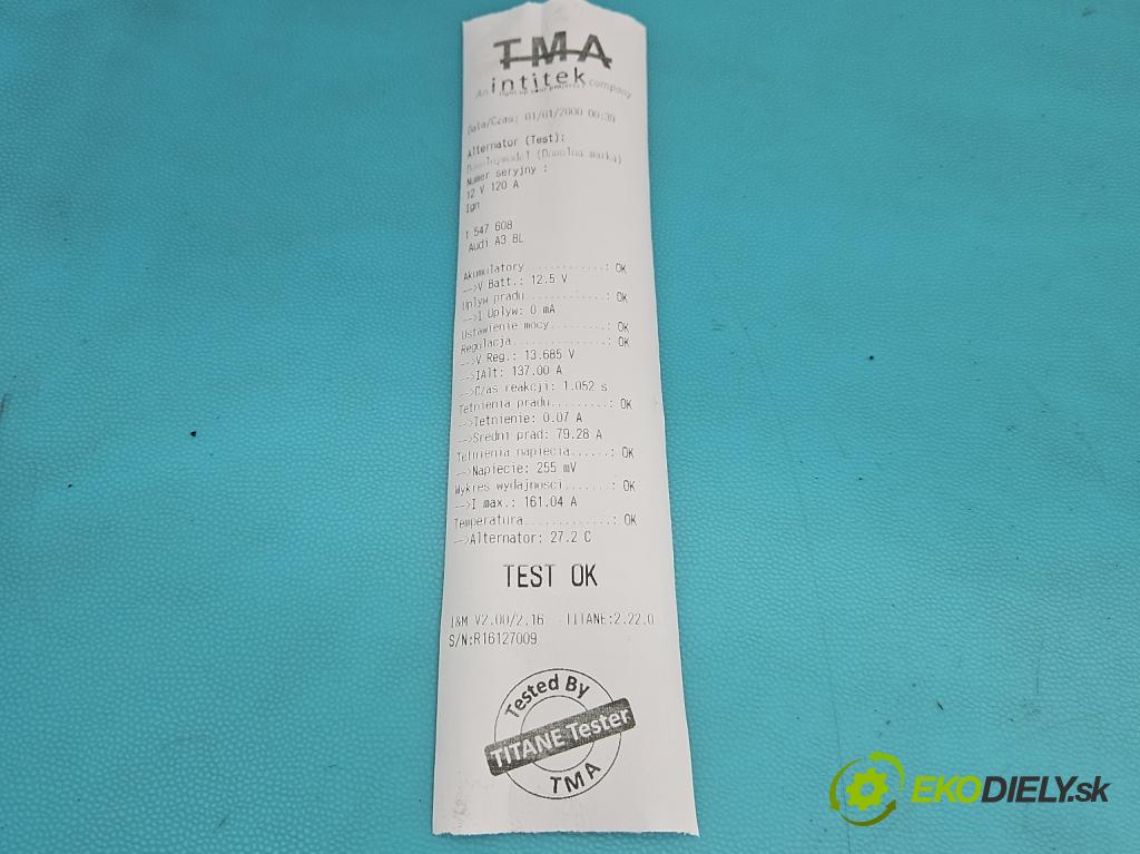 Audi A3 8L 1996-2003 1.8 20V 125 HP manual 92 kW 1781 cm3 3- Alternator 0123510065 (Alternátor)