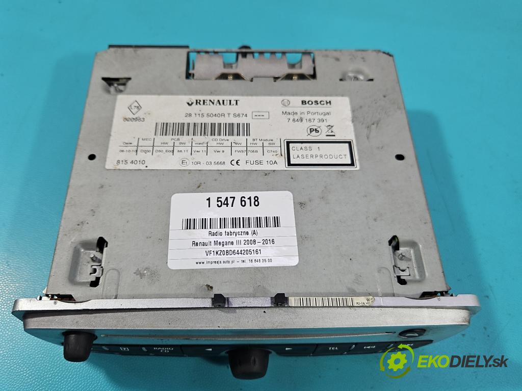 Renault Megane III 2008-2016 1.5 dci 106 HP manual 78 kW 1461 cm3 5- Radio originál 7649167391