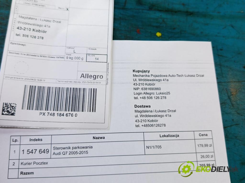 Audi Q7 2005-2015 4.2 TDI 326KM automatic 240 kW 4134 cm3 5- řídící jednotka parkování 4F0919283H