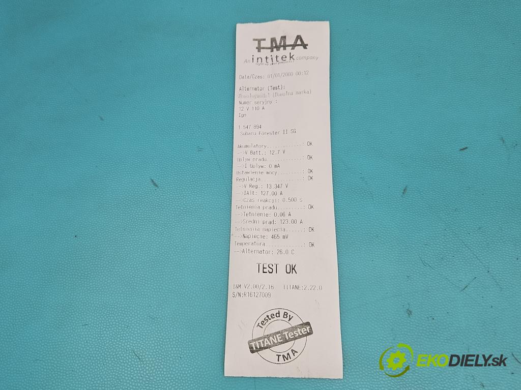 Subaru Forester II SG 2002-2008 2.0 boxer 125 HP manual 92 kW 1994 cm3 5- Alternator 23700AA450 (Alternátor)