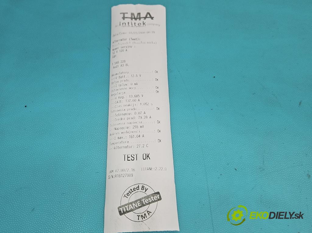 Audi A3 8L 1996-2003 1.6 SR 101 HP manual 74 kW 1595 cm3 5- Alternator 028903028E (Alternátor)