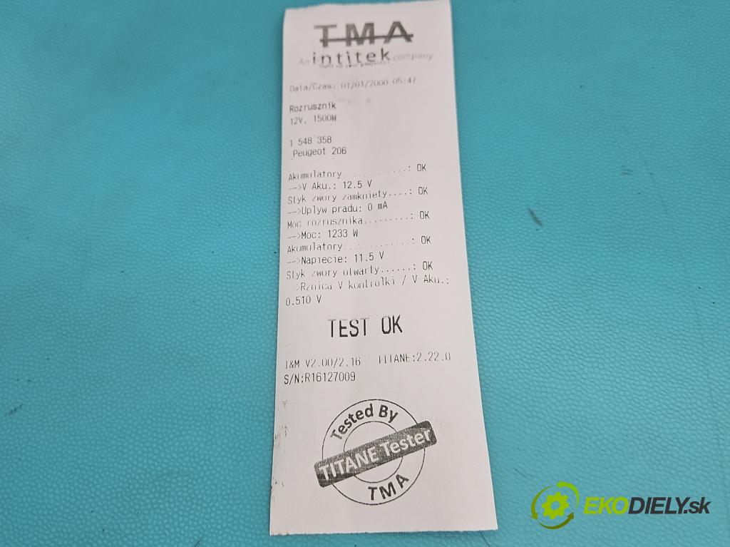 Peugeot 206 1.4 8V 75 HP manual 55 kW 1360 cm3 3- štartér 9648644680 (Štartér)