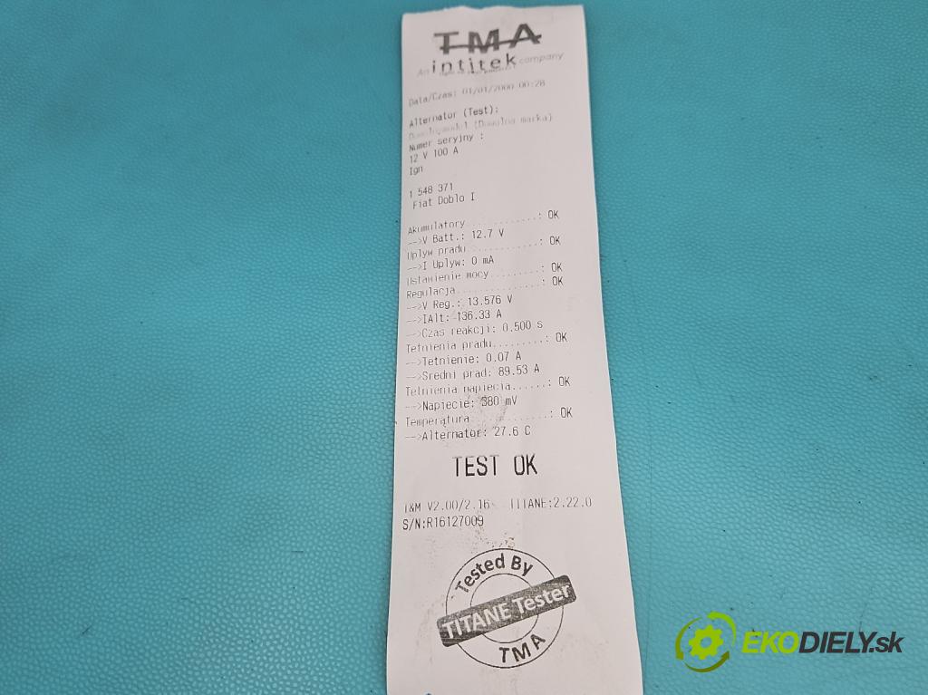 Fiat Doblo I 2001-2010 1.9 jtd 120 HP manual 88 kW 1910 cm3 5- Alternator  (Alternátor)