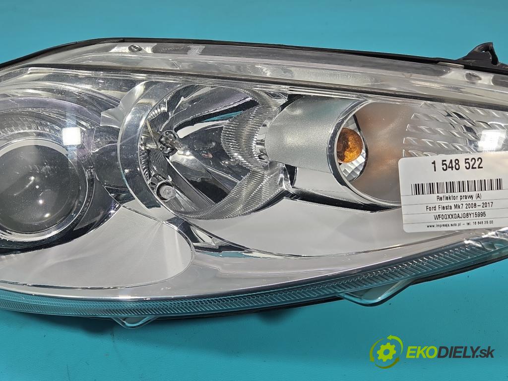 Ford Fiesta Mk7 2008-2017 1.2 16V 82 HP manual 60 kW 1242 cm3 3- Reflektor: pravý 8A61-13W029-CD (Svetlo predné pravé)