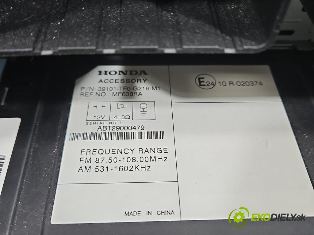 Honda Jazz III 2008-2014 1.3 16V 99 HP automatic 73 kW 1339 cm3 5- Radio originál 39101-TF0-G216-M1