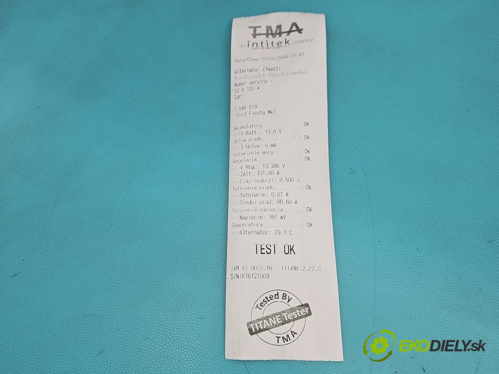 Ford Fiesta Mk7 2008-2017 1.2 16V 82 HP manual 60 kW 1242 cm3 3- Alternator 7G9N-10300-CC (Alternátor)