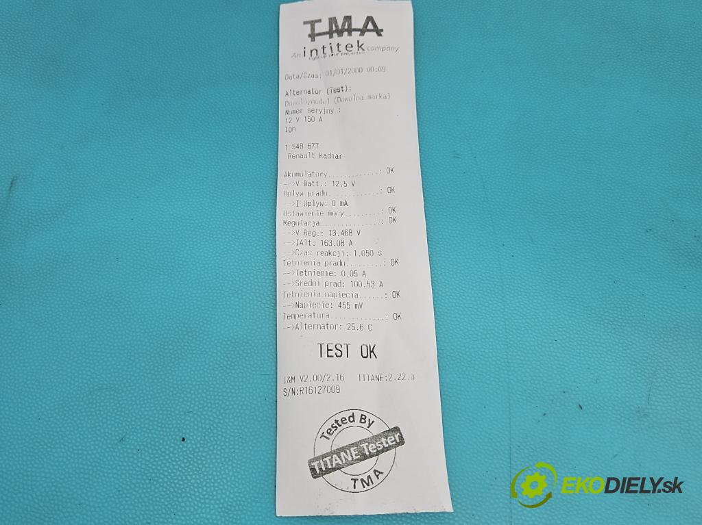 Renault Kadjar 2015-2022 1.2 131 HP manual 96 kW 1197 cm3 5- Alternator 231004BE08 (Alternátor)