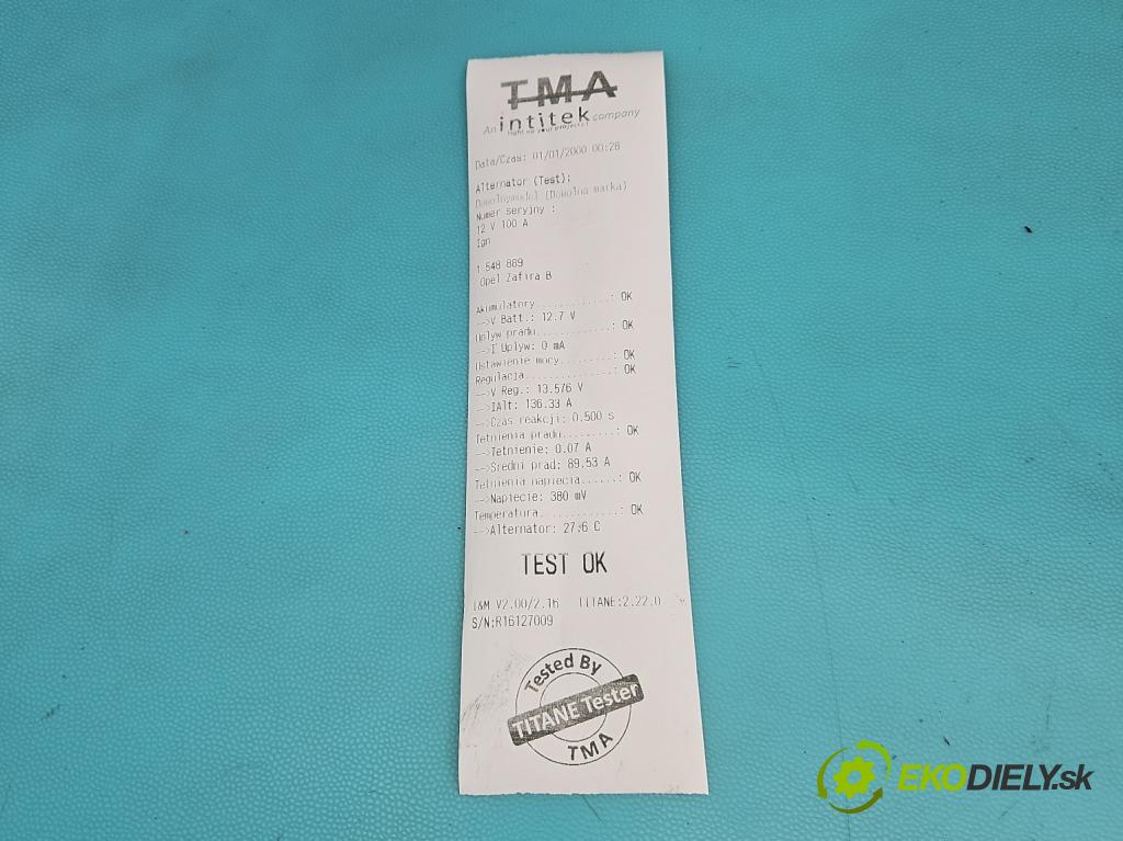 Opel Zafira B 2005-2014 1.8 16V 140 HP manual 103 kW 1796 cm3 5- Alternator 0124325163 (Alternátor)