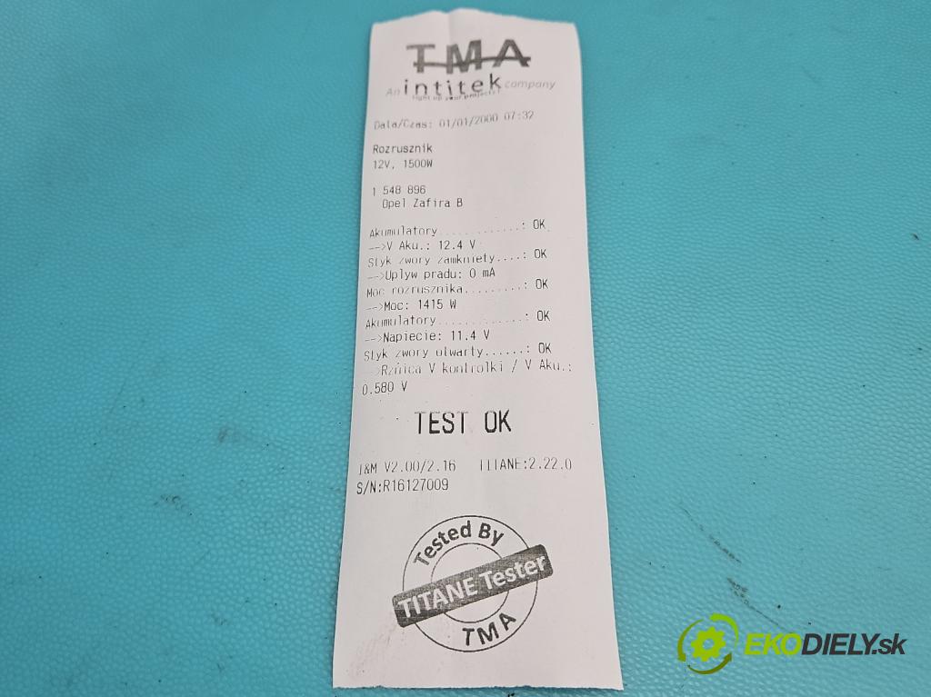 Opel Zafira B 2005-2014 1.8 16V 140 HP manual 103 kW 1796 cm3 5- štartér 55556092 (Štartér)