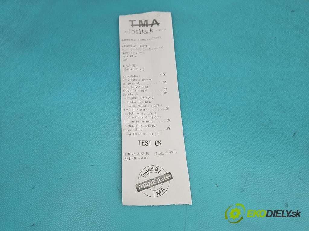 Skoda Fabia I 1999-2007 1.2 6V 54 HP manual 40 kW 1198 cm3 5- Alternator 03D903025H (Alternátor)
