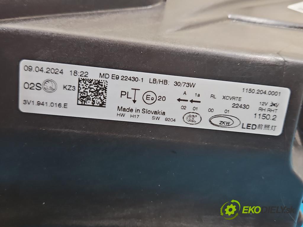 Skoda Superb III 2015-2024 2.0 tdi 150 HP automatic 110 kW 1968 cm3 5- Reflektor: pravý 3V1941016E (Svetlo predné pravé)