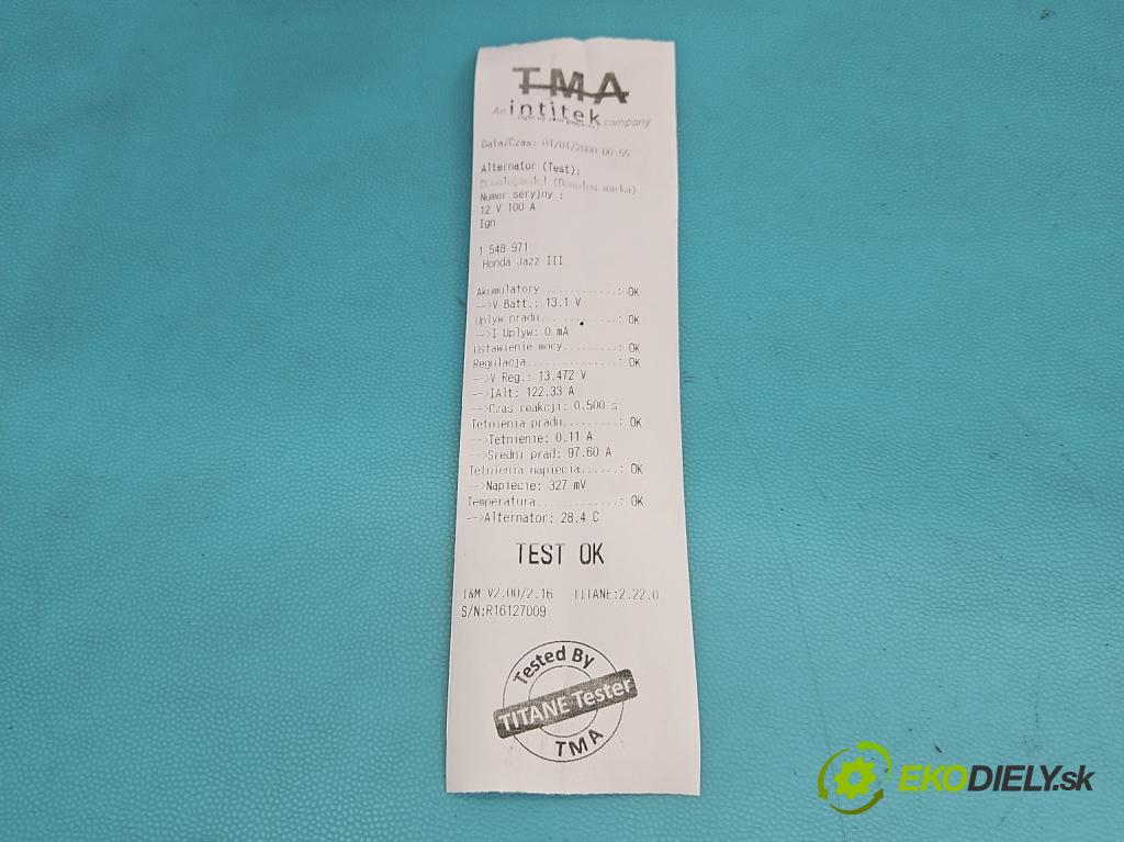 Honda Jazz III 2008-2014 1.3 16V 99 HP automatic 73 kW 1339 cm3 5- Alternator A5TJ0091 (Alternátor)