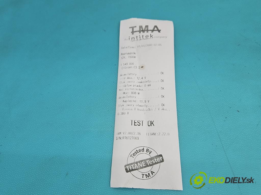 Citroen C3 I 2002-2009 1.4 8V 73 HP manual 54 kW 1360 cm3 5- štartér  (Štartér)