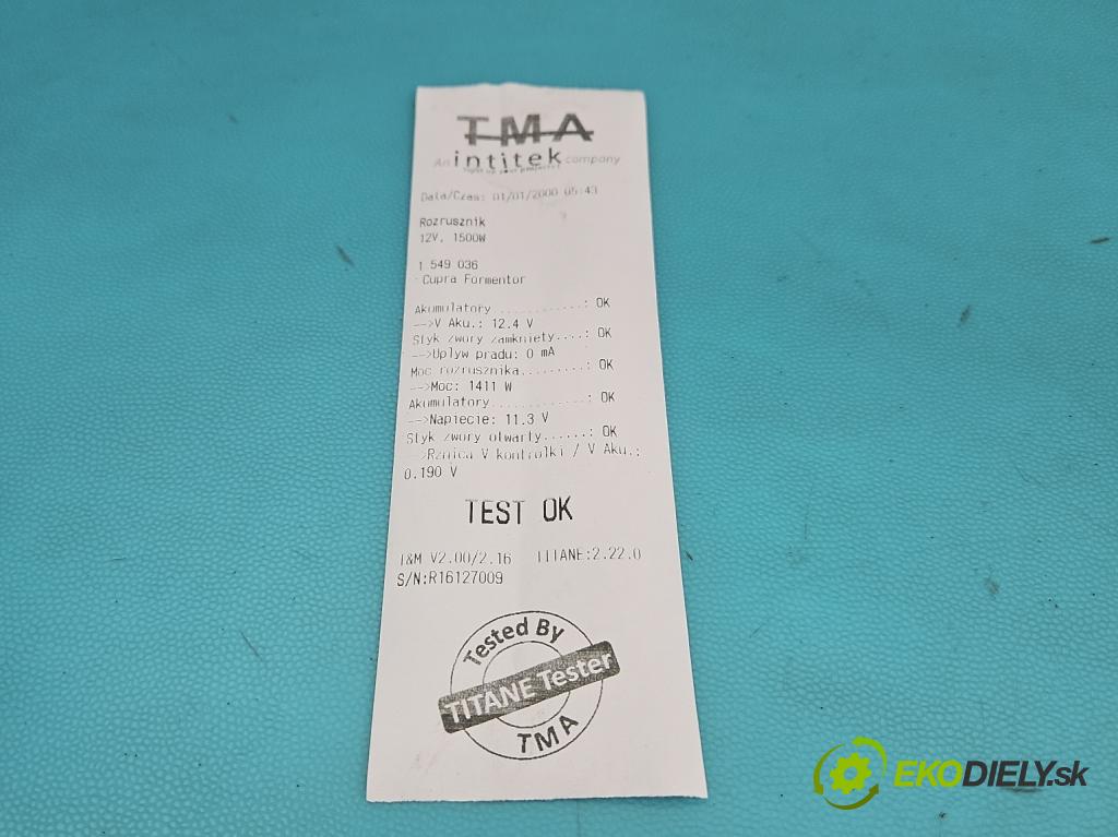 Cupra Formentor 20- 1.5 TSI 150 HP automatic 110 kW 1498 cm3 5- štartér 02E911022H (Štartér)