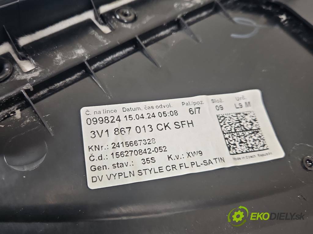 Skoda Superb III 2015-2024 2.0 tdi 150 HP automatic 110 kW 1968 cm3 5- Čalounictví: dvere predné ľavé 3V1867013CK