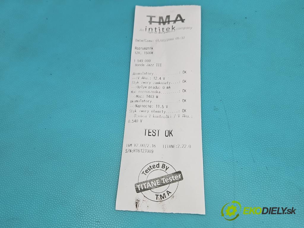 Honda Jazz III 2008-2014 1.3 16V 99 HP automatic 73 kW 1339 cm3 5- štartér 428000-54100 (Štartér)