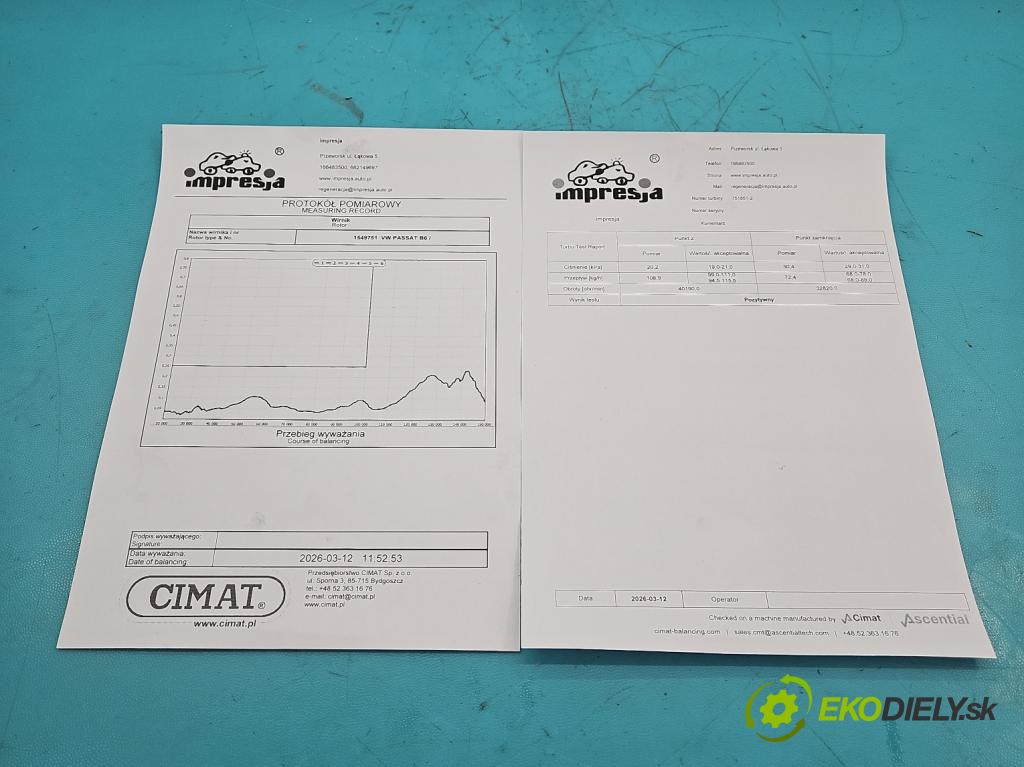 Vw Passat B6 2005-2010 1.9 tdi 105 HP manual 77 kW 1896 cm3 5- turbodúchadlo, turbo repasovaná 751851-2