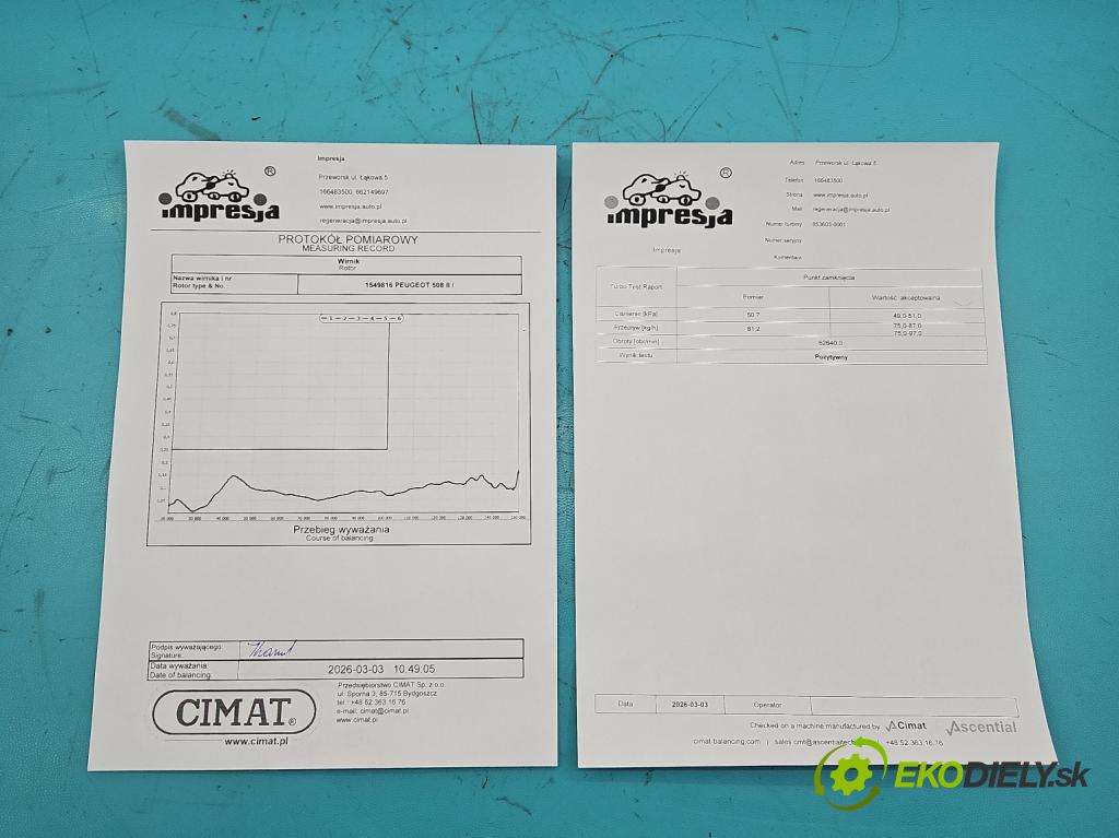 Peugeot 508 II 2018- 1.5 hdi 131 hp manual 96 kW 1499 cm3 5- Turbodmychadlo repasováno 853603-1