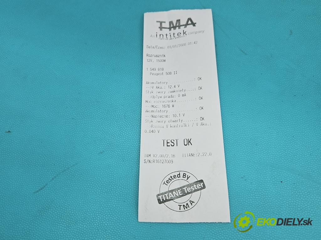 Peugeot 508 II 2018- 1.5 hdi 131 HP manual 96 kW 1499 cm3 5- štartér 9825233080 (Štartér)