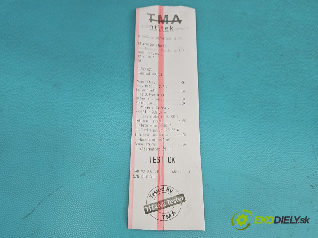 Peugeot 508 II 2018- 1.5 hdi 131 hp manual 96 kW 1499 cm3 5- Alternator 9824742880 (Alternátor)