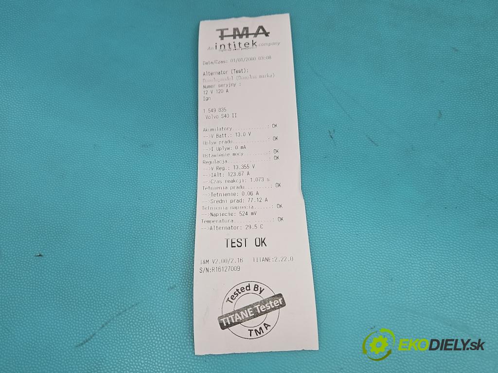 Volvo S40 II 2004-2012 1.8 16V 125 HP manual 92 kW 1798 cm3 4- Alternator 3M5T-10300-VD (Alternátor)