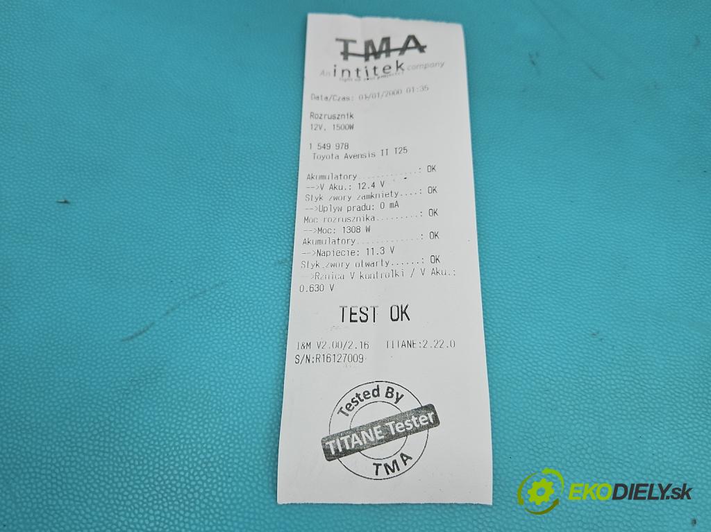 Toyota Avensis II T25 2003-2008 1.8 vvti 129 HP manual 95 kW 1794 cm3 5- štartér 28100-0D090 (Štartér)