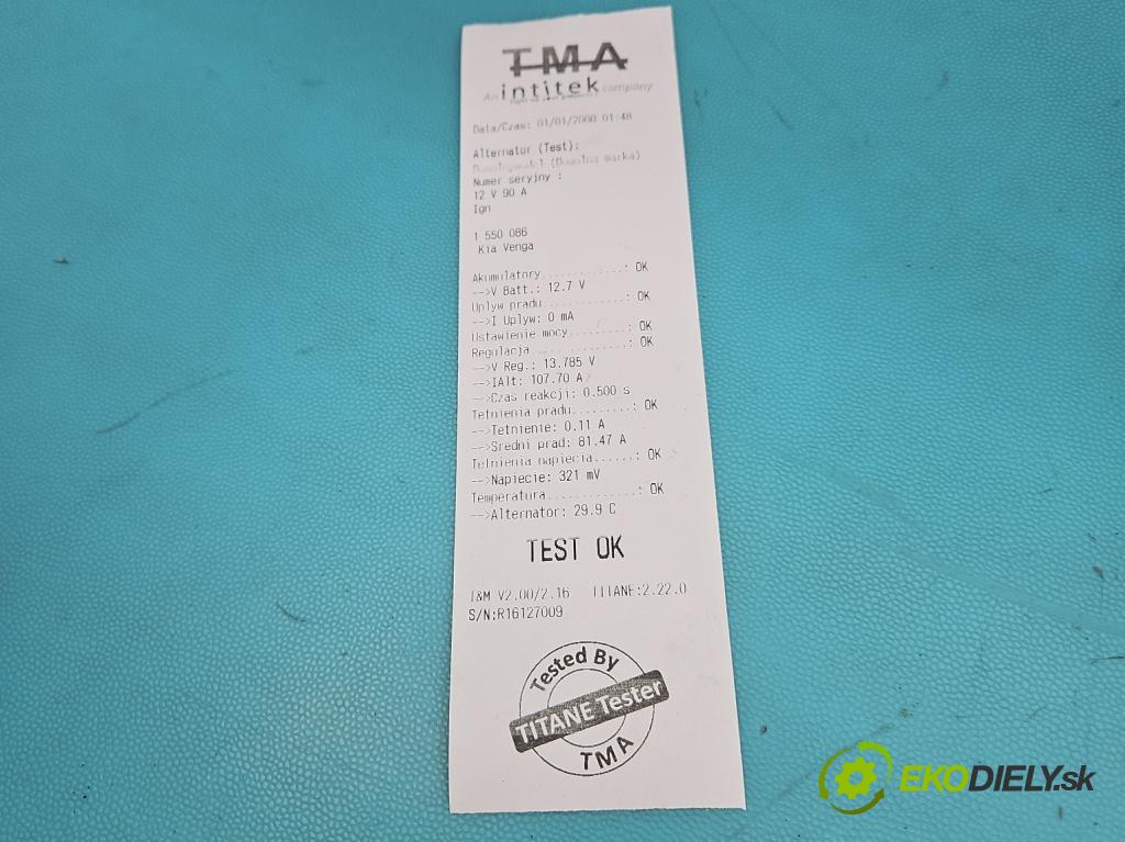 Kia Venga 1.4 16V 90 HP manual 66.2 kW 1396 cm3 5- Alternator 37300-2B101 (Alternátor)