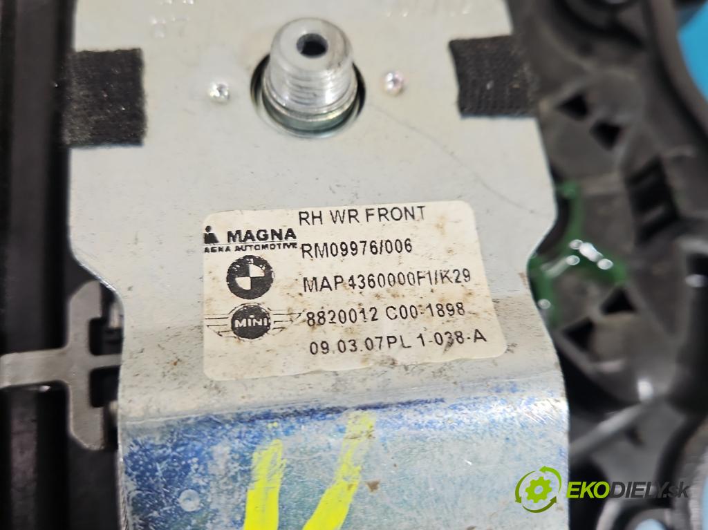 Mini One II 2006-2013 1.6 16V 120 HP manual 88 kW 1598 cm3 3- mechanizmus okna predné pravý 2753722