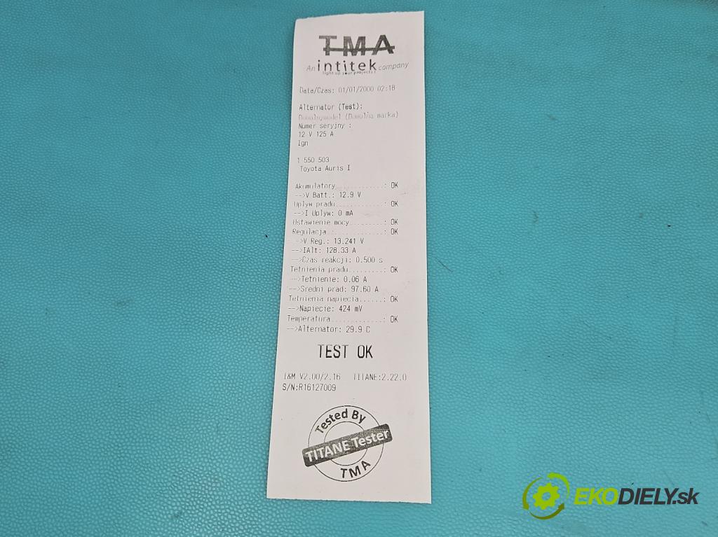 Toyota Auris I 2006-2013 2.0 D4D 126 HP manual 93 kW 1998 cm3 5- Alternator 27060-0R011 (Alternátor)