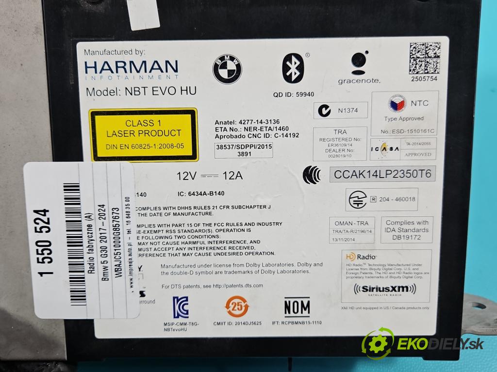 Bmw 5 G30 2017-2024 2.0d 190 HP automatic 140 kW 1995 cm3 4- Radio originál 879411701