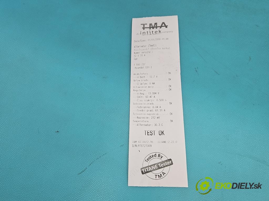 Hyundai I20 I 2008-2014 1.2 16V 78 HP manual 57.2 kW 1248 cm3 5- Alternator 37300-03300 (Alternátor)