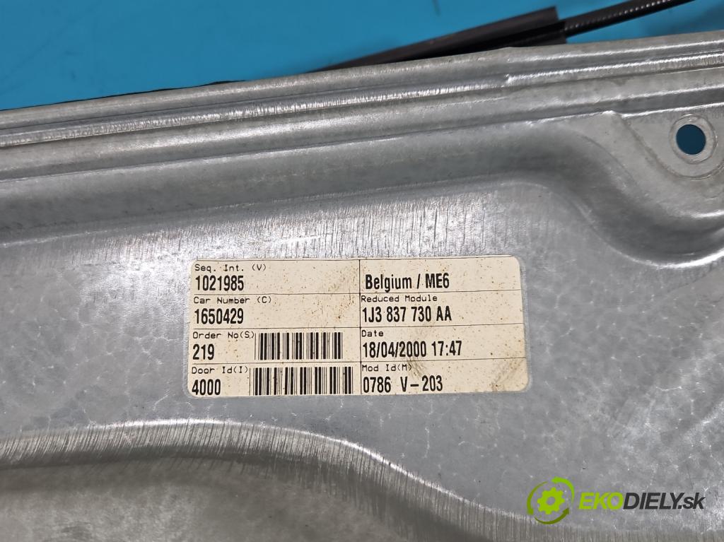 Vw Golf IV 1997-2003 1.4b: 75 HP manual 55 kW 1390 cm3 3- mechanizmus okna predné pravý 1J1959802D