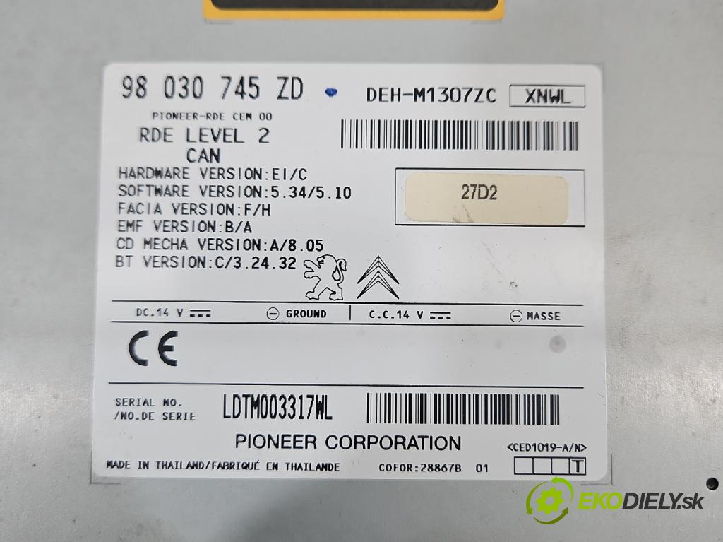 Peugeot 208 I 2012-2019 1.2 12V 82 HP manual 60 kW 1199 cm3 5- Radio originál 98030745ZD